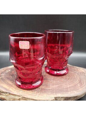 Vintage Viking Handmade Ruby Red Georgian Honeycomb Tumblers Set of 2
